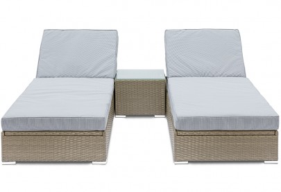 GGL Marbella Sunlounger Set - Natural Tan Rattan With Grey Cushions
