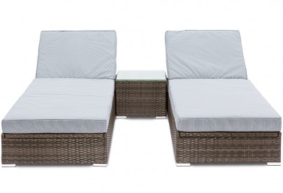 GGL Marbella Sunlounger Set -Mix Brown Rattan With Grey Cushions