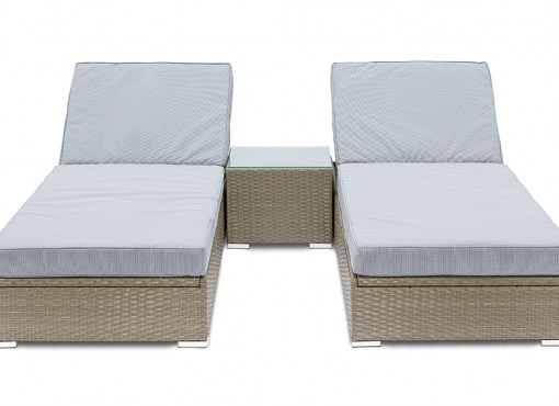 GGL Marbella Luxury Sunlounger Set - Natural Tan Rattan With Grey Cushions