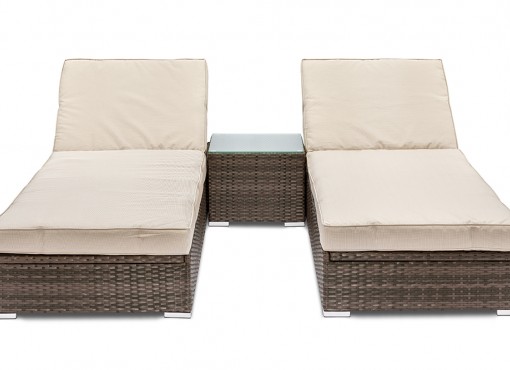 GGL Marbella Luxury Sunlounger Set -Mix Brown Rattan With Cream Cushions