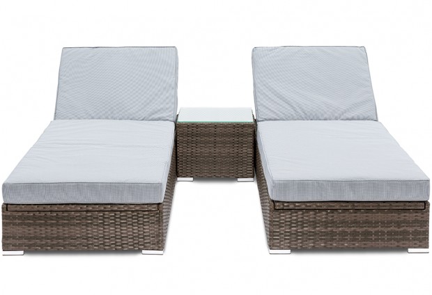 GGL Marbella Luxury Sunlounger Set - Mix Brown Rattan With Grey Cushions