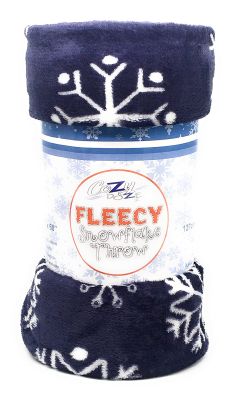 Fleece Christmas Blanket, Fleecy Throw - Snowflake Design Blue