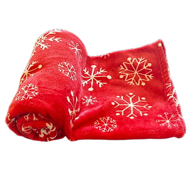 XL Fleece Christmas Blanket, Fleecy Throw - Snowflake Design - Red