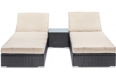 GGL Marbella Luxury Sunlounger Set - Dark Brown Rattan With Cream Cushions