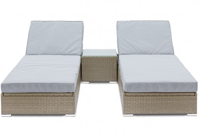 GGL Marbella Luxury Sunlounger Set - Natural Tan Rattan With Grey Cushions