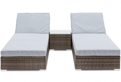 GGL Marbella Luxury Sunlounger Set -Mix Brown Rattan With Grey Cushions