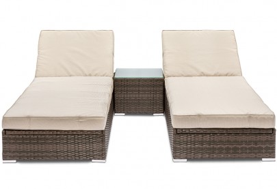 GGL Marbella Luxury Sunlounger Set -Mix Brown Rattan With Cream Cushions