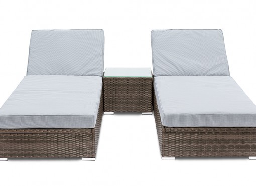 GGL Marbella Luxury Sunlounger Set -Mix Brown Rattan With Grey Cushions