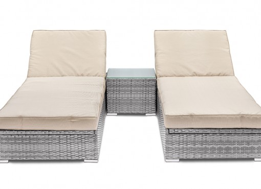 GGL Marbella Luxury Sunlounger Set - Mix Grey Rattan With Cream Cushions