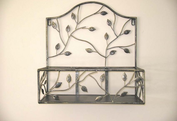 Set of 2 Wrought Iron Wall Shelves Brushed Silver-Gold