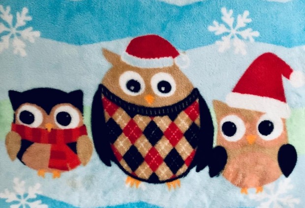 Fleece Christmas Blanket, Fleecy Throw - Christmas Owls Design