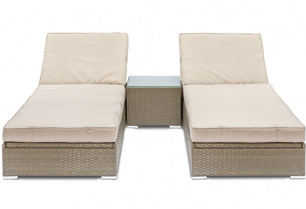 GGL Marbella Luxury Sunlounger Set - Natural Tan Rattan With Cream Cushions