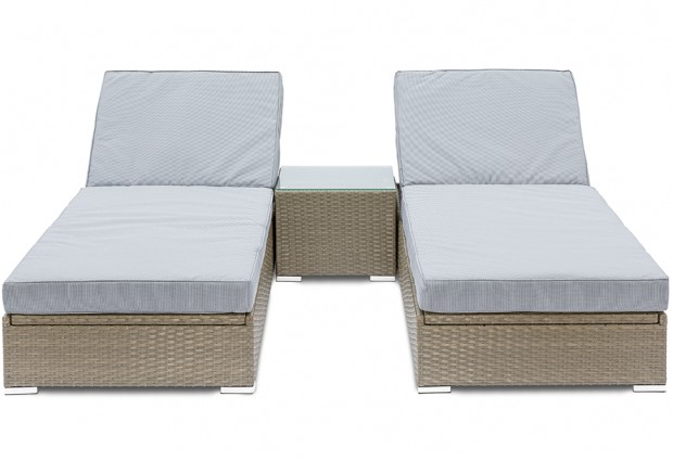 GGL Marbella Luxury Sunlounger Set - Natural Tan Rattan With Grey Cushions