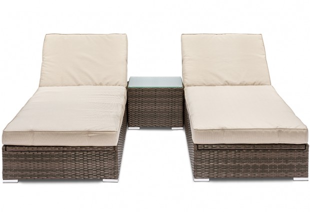 GGL Marbella Luxury Sunlounger Set - Mix Brown Rattan With Cream Cushions