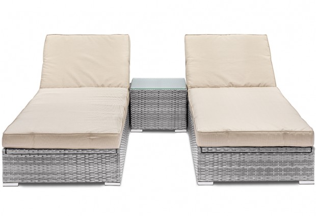 GGL Marbella Luxury Sunlounger Set - Mix Grey Rattan With Cream Cushions